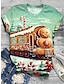 abordables Camisetas de mujer-Mujer Camiseta Papá Noel Muñeco de Nieve Estampado Fin de semana Festival / Vacaciones Manga Corta Escote Redondo Negro Verano
