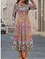 cheap Print Dresses-Women&#039;s Casual Dress Winter Dress A Line Dress Floral Color Block Print Crew Neck Midi Dress Vintage Ethnic Daily Vacation Long Sleeve Fall Winter