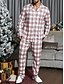 billiga Pyjamas-Herr Vardagsklädsel Sovkläder Pyjamas set Pyjamastopp och byxa 2 delar Rutig Stylish Ledigt Komfort Hem Dagligen Säng Bomullsblandning Komfort Mjuk Kavajslag Långärmad Skjorta Byxa Snörning Elastisk