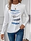 cheap Women&#039;s T-shirts-Women&#039;s T shirt Tee Feather Print Daily Weekend Fashion Long Sleeve Round Neck White Spring &amp;  Fall