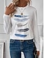 cheap Women&#039;s T-shirts-Women&#039;s T shirt Tee Feather Print Daily Weekend Fashion Long Sleeve Round Neck White Spring &amp;  Fall