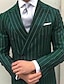 billige Dresser-grønn svart burgunder balldresser for menn bryllupsdrakter nålestripe topp jakkeslag business formelle stripete dresser 2-delt mote pluss størrelse dobbelspent seks-knapper 2024