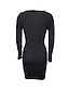 baratos vestidos lisos-Mulheres Vestido preto Minivestido Botão Fenda Encontro Sensual Moderno Decote V Manga Longa Preto Cor
