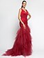 cheap Special Occasion Dresses-Mermaid / Trumpet Elegant Dress Holiday Cocktail Party Sweep / Brush Train Sleeveless V Neck Tulle with Criss Cross Ruffles 2023