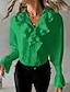 baratos Tops básicos de mulher-Mulheres Blusa Tecido Frufru Elegante Pétala Manga Longa Decote V Preto Outono