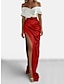 billige Aftenkjoler-slire aftenkjole elegant kjole formell feie / børstetog rød grønn kjole kortermet off shoulder sateng med rynket splitt 2024