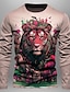 cheap Men&#039;s 3D T-shirts-Graphic Tiger Fashion Designer Casual Men&#039;s 3D Print T shirt Tee Sports Outdoor Holiday Going out T shirt Red Blue Brown Long Sleeve Crew Neck Shirt Spring &amp;  Fall Clothing Apparel S M L XL 2XL 3XL