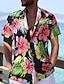 ieftine Cămăși pentru bărbați de mărime Plus-Bărbați Cămașă Cămașă hawaiană Floral Imprimeu Grafic Răsfrânt Negru Galben Roșu-aprins Bleumarin Bleumarin În aer liber Stradă Mânecă scurtă Imprimeu Îmbrăcăminte Modă Designer Casual Moale