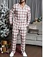 billiga Pyjamas-Herr Vardagsklädsel Sovkläder Pyjamas set Pyjamastopp och byxa 2 delar Rutig Stylish Ledigt Komfort Hem Dagligen Säng Bomullsblandning Komfort Mjuk Kavajslag Långärmad Skjorta Byxa Snörning Elastisk