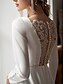 cheap Wedding Dresses-Simple Wedding Dresses Little White Dresses A-Line Scoop Neck Long Sleeve Knee Length Satin Bridal Gowns With Pleats Beading 2024