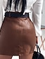 Χαμηλού Κόστους Μονές φούστες-Γυναικεία Φούστα Εφαρμοστό Μίνι Ψηλή Μέση Φούστες Χάντρες Μονόχρωμο Δρόμος Καθημερινά Ανοιξη καλοκαίρι Ψεύτικο Δέρμα Μοντέρνα Σέξι Μαύρο Καφέ