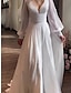 cheap Wedding Dresses-Simple Wedding Dresses Wedding Dresses A-Line Off Shoulder Cap Sleeve Tea Length Satin Bridal Gowns With Pleats Solid Color 2024