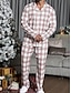 billiga Pyjamas-Herr Vardagsklädsel Sovkläder Pyjamas set Pyjamastopp och byxa 2 delar Rutig Stylish Ledigt Komfort Hem Dagligen Säng Bomullsblandning Komfort Mjuk Kavajslag Långärmad Skjorta Byxa Snörning Elastisk