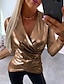 cheap Basic Women&#039;s Tops-Women&#039;s Shirt Blouse Sparkly Party Casual Fashion Long Sleeve V Neck Silver Spring &amp;  Fall