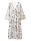 رخيصةأون طباعة فستان عارضة-فستان شيفون ذهبي اللون بطبعة زهور ورقبة على شكل حرف V