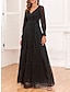 preiswerte abendkleider-Damen schwarzes kleid Ballkleid abendkleider V Ausschnitt Langarm Urlaub Ausgefallene Schwarz Frühling Winter