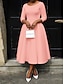 billiga enkla klänningar-Dam Vit klänning Midiklänning Ficka Dagligen Datum Elegant Streetwear Rund hals 3/4 ärm Svart Vit Rodnande Rosa Färg