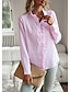 お買い得  ベーシック・レディーストップス-シャツ ブラウス 女性用 ブラック ホワイト ピンク 縞柄 ラッフル ボタン 日常 ファッション スタンドカラー レギュラー S