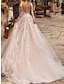 olcso Menyasszonyi ruhák-Előírásos Esküvői ruhák A-vonalú V-alakú Hosszú ujj Udvariuszály Tüll Menyasszonyi ruhák Val vel Rakott Rátétek 2024