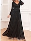 זול שמלות מסיבה-בגדי ריקוד נשים שמלה שחורה שמלת נשף השמלה המפלגה צווארון V שרוול ארוך חופשה רשמי שחור אביב חורף