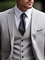 billige Dresser-lysegrå bryllupsdresser for menn ensfargede 3 deler daglige business plus size enkeltspente to-knapper 2024
