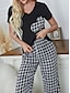 cheap Women&#039;s Sleepwear-Women&#039;s Pajamas Sets Heart Grid / Plaid Casual Comfort Home Christmas Bed Rayon Breathable V Wire Short Sleeve T shirt Tee Pant Pocket Fall Winter Black Red