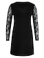 Χαμηλού Κόστους Πάρτι Φορέματα-Γυναικεία Μαύρο φόρεμα Φόρεμα Φόρεμα για πάρτυ Βαμβάκι Δαντέλα Λαιμόκοψη V Μακρυμάνικο Μίνι φόρεμα Διακοπές Μαύρο Άνοιξη Χειμώνας