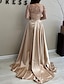 Χαμηλού Κόστους Βραδινά Φορέματα-Γραμμή Α Βραδινά φορέματα Κομψό Φόρεμα Γάμου Μαύρη γραβάτα Μακρύ Μακρυμάνικο Με Κόσμημα Σατέν με Πούλιες 2024
