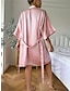 cheap Women&#039;s Robes-Women&#039;s Pajamas Robe Bathrobe 2 Pieces Pure Color Simple Basic Casual Home Daily Bed Ice Silk Breathable Straps Long Sleeve Fall Winter Pink Khaki