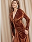 cheap Party Dress-Women&#039;s Velvet Dress Party Dress Cocktail Dress Midi Dress Brown Long Sleeve Pure Color Ruched Split Spring Fall Winter V Neck Fashion Party Mature Winter Dress Christmas Wedding Guest 2023 S M L