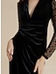 cheap Designer Dresses-Velvet Ruched Lace Patchwork Dress