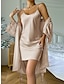 cheap Women&#039;s Robes-Women&#039;s Pajamas Robe Bathrobe 2 Pieces Pure Color Simple Basic Casual Home Daily Bed Ice Silk Breathable Straps Long Sleeve Fall Winter Pink Khaki