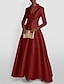 זול שמלות ערב-שמלת ערב אלגנטית אדומה ירוקה שמלה רשמית חתונה אורחת קומת אורחים באורך צווארון חולצה סאטן עם שרוולים ארוכים 2024