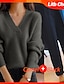 ieftine Pulovere-Pentru femei Pulover pulover În V Striat Tricotat Polyester Supradimensionat Toamnă Iarnă Regulat În aer liber Zilnic Ieșire Stilat Casual Moale Manșon Lung Culoare solidă Bleumarin Albastru piscin