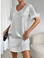 preiswerte Paillettenkleid-Damen Weißes Kleid Paillettenkleid abendkleider Pailletten Glanz V Ausschnitt Kurzarm Minikleid Urlaub Ausgefallene Weiß Frühling Winter