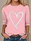 cheap Women&#039;s T-shirts-Women&#039;s T shirt Tee 100% Cotton Heart Print Valentine Weekend Fashion Long Sleeve Round Neck Black Spring &amp;  Fall