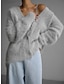 Χαμηλού Κόστους Ζακέτες-γυναικεία ζακέτα fleece v λαιμόκοψη fuzzy πλεκτό πολυεστερικό κουμπί πλεκτό φθινόπωρο χειμώνα κανονική υπαίθρια καθημερινή έξοδος μόδα streetwear casual μακρυμάνικο μονόχρωμο λευκό ροζ χακί s m l
