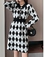 זול שמלות סרוגות-בגדי ריקוד נשים שמלת סוודר שמלת מגשר שמלת חורף שמלת מיני חם אופנתי יום יומי גיאומטרי משובץ בָּחוּץ יומי חופשה ליציאה דש שרוול ארוך לַחְצָן 2023 רגיל שחור פול S M L XL