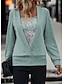 cheap Women&#039;s Hoodies &amp; Sweatshirts-Women&#039;s Sweatshirt Pullover Floral Casual Print Pink Blue Green Fashion Square Neck Long Sleeve Top Micro-elastic Fall &amp; Winter