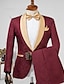 cheap Suits-Black Champagne Burgundy Men&#039;s Prom Suits Wedding Suits Prom Jacquard Floral Suits 2 Piece Tailored Fit Single Breasted One-button 2024