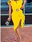 cheap Party Dresses-Women&#039;s Prom Dress Party Dress Formal Dress Ruffle Split V Neck Short Sleeve White Yellow Winter