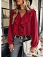 cheap Basic Women&#039;s Tops-Shirt Blouse Women&#039;s Black Pink Wine Solid / Plain Color Ruffle Button Daily Fashion V Neck Regular Fit S