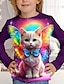 Недорогие 3d футболки для девочек-Детская футболка с объемным принтом в виде кота, футболка с длинными рукавами и принтом в виде кота, синий, белый, розовый, детские топы, осенние повседневные повседневные школьные регулярные размеры для детей 4-12 лет