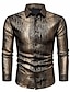 cheap Men&#039;s Vintage Shirts-Snake Metallic Abstract Men&#039;s Shirt Daily Wear Going out Fall &amp; Winter Turndown Long Sleeve Black, Gold, Brown S, M, L 4-Way Stretch Fabric Shirt