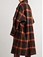 cheap Women&#039;s Coats &amp; Trench Coats-Women&#039;s Long Coat Overcoat Plaid Winter Coat Single Breasted Laple Trench Coat Warm Heated Jacket with Pockets Orange