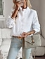 رخيصةأون ملابس علوية أساسية للنساء-قميص بلوزة نسائي أسود أبيض وردي بلاشيهغ مخطط كشكش أزرار مناسب للبس اليومي موضة رقبة طوقية مرتفعة عادي S