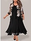 Χαμηλού Κόστους σχεδίαση σετ φορεμάτων-Γυναικεία Μεγάλα Μεγέθη Καμπύλη Μαύρο φόρεμα Φόρεμα για πάρτυ Φόρεμα δύο τεμαχίων Φλοράλ Μίντι φόρεμα 3/4 Μήκος Μανικιού Στάμπα Στρογγυλή Ψηλή Λαιμόκοψη Κομψό Πάρτι Μαύρο Φθινόπωρο Χειμώνας L XL XXL