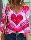 cheap Women&#039;s T-shirts-Women&#039;s T shirt Tee Heart Tie Dye Print Valentine Weekend Fashion Long Sleeve V Neck Red Spring &amp;  Fall