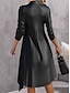 abordables robes unies-robe noire Femme Robe mi-longue Patchwork Extérieur Travail Plein Air Mode Moderne Col Carré manche longue 2023 Standard Noir S M L XL XXL