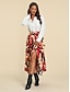 cheap Designer Bottoms-Women&#039;s Casual Leaf Print Midi Swing Skirt